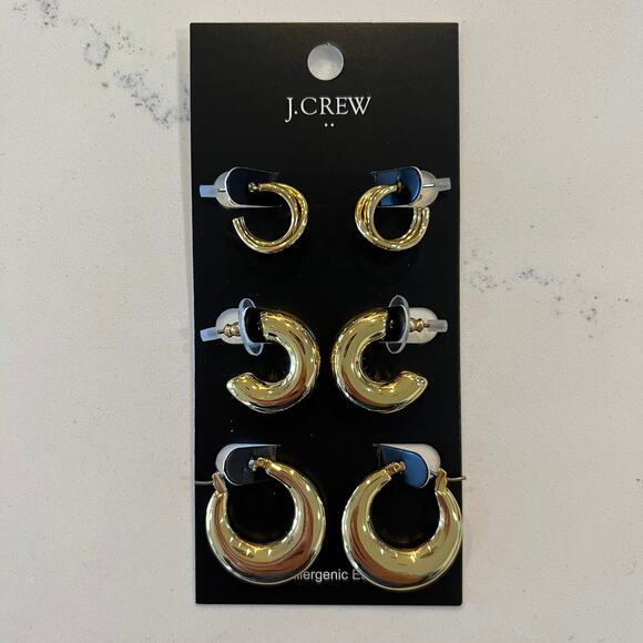 NWT J. Crew Gold-Plated Hoop Earrings - Set-of Three - Picture 6 of 10